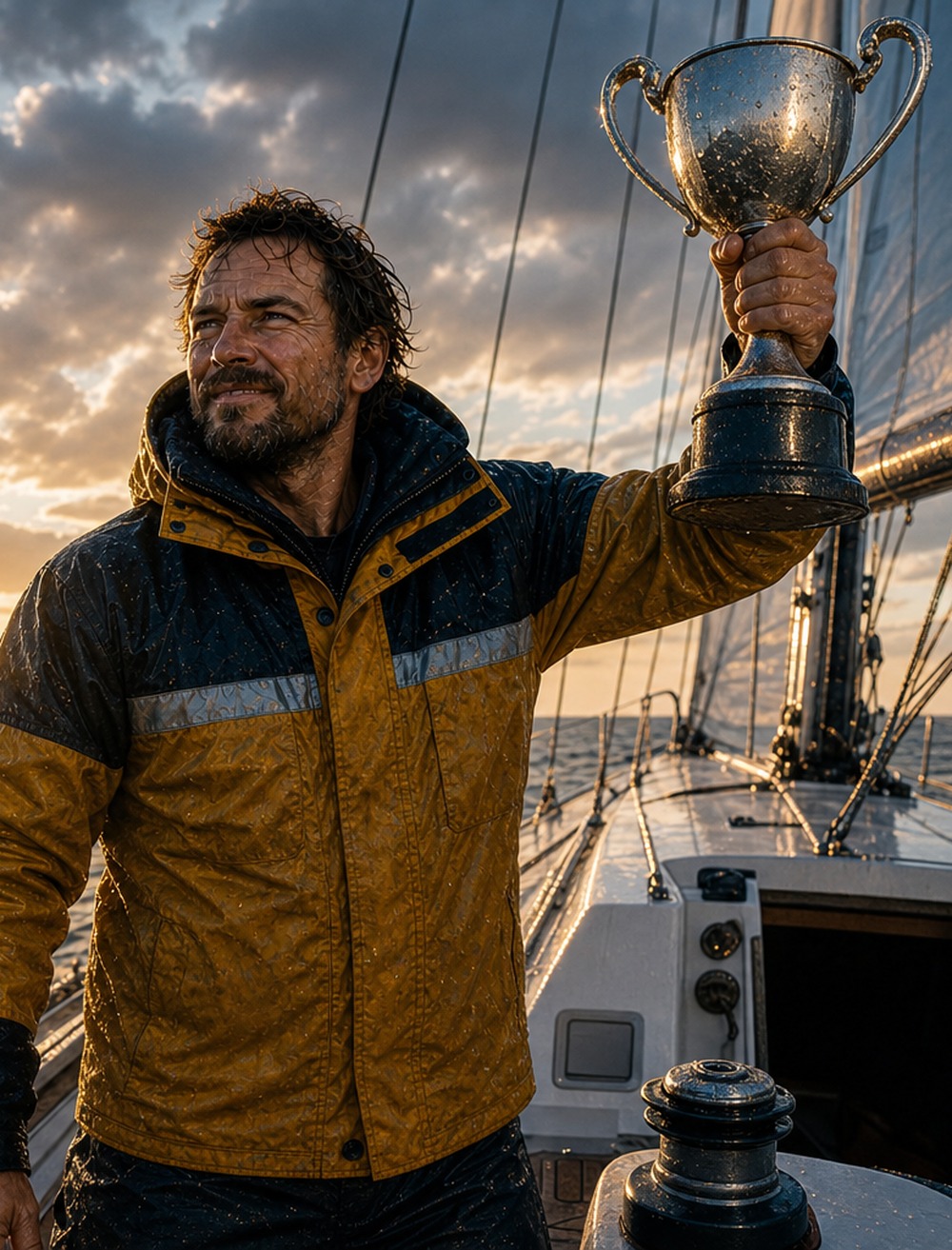 Alexey Usov returning from an ocean passage with a trophy